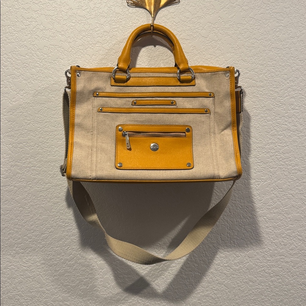 Knomo London Havana Canvas Laptop Messenger Bag Yellow Mustard